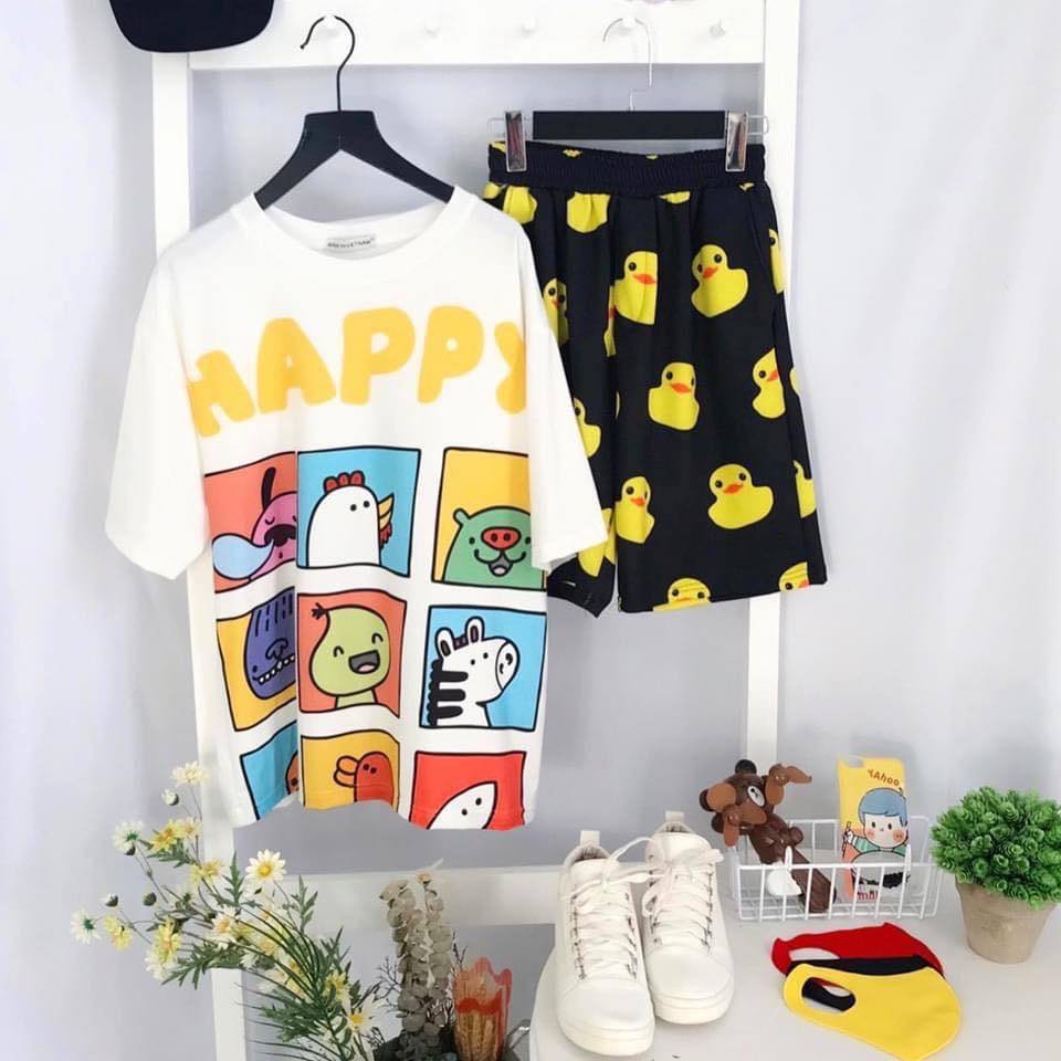 Đồ bộ hoạt hình form rộng Unisex BỘ HAPPY Freesize dành cho nam nữ Molly Fashion