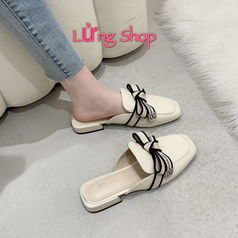 Giày Sục Nữ Lửng Shop Chất Da Mềm Đính Nơ Fom chuẩn có ảnh thật