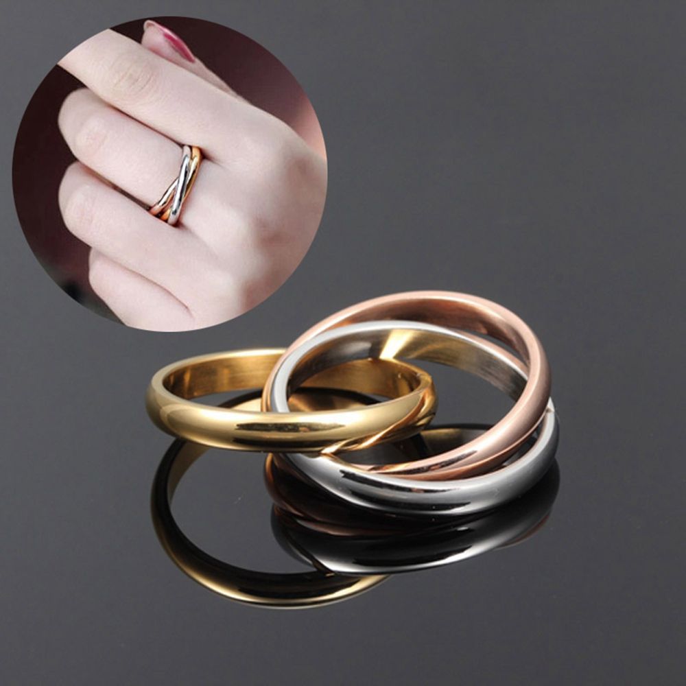 (Hàng Mới Về) Bộ 2 Nhẫn 3 Lớp Bằng Thép Không Gỉ 17mm Đính Đá Thời Trang