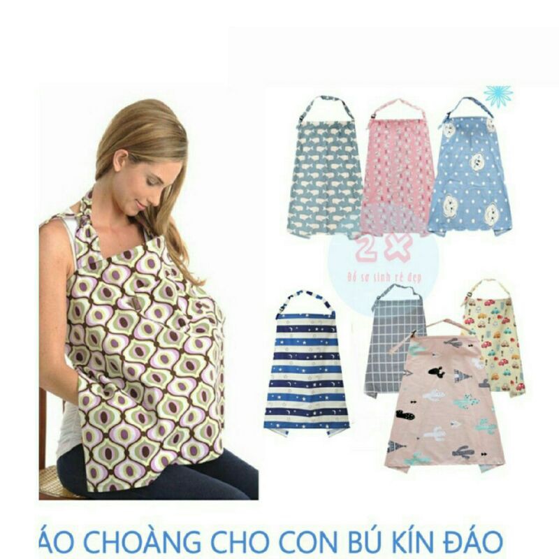 Khăn choàng, áo choàng che cho con bú nơi công cộng loại 2 lớp cotton cao cấp 65x96cm