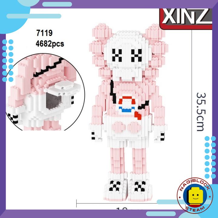 Mô hình lắp ráp, xếp hình Kaws 3D cao 35cm nanoblock Xizai 7119-7122