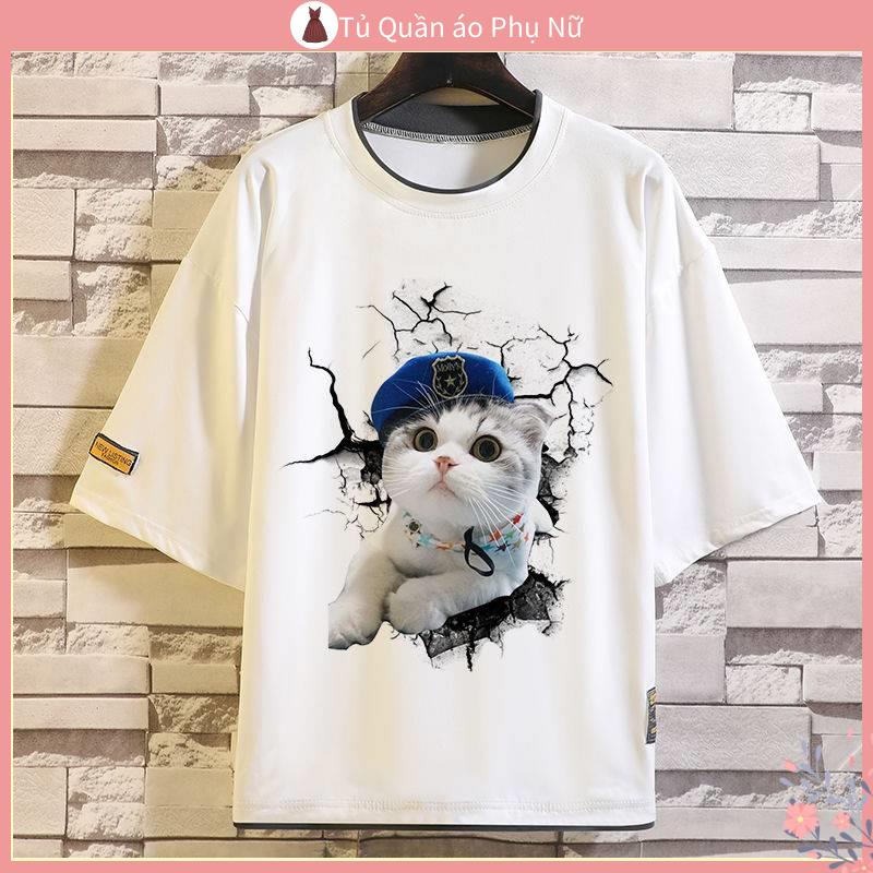 / O s > mi n > C Ng s > Áo Thun Tay Ngắn Dáng Rộng In Hình Mèo 3D Dễ Thương Phong Cách Nhật Bản