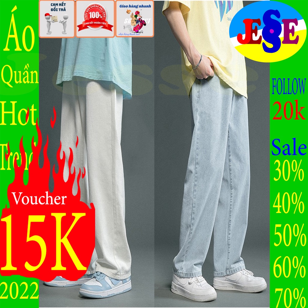 Quần Jean trắng baggy ống xuông, chất liệu cotton cao cấp thoáng mát | WebRaoVat - webraovat.net.vn