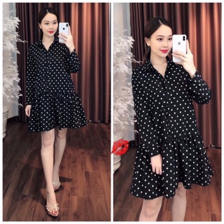 (Ảnh thật) Đầm sơ mi suông đuôi cá
