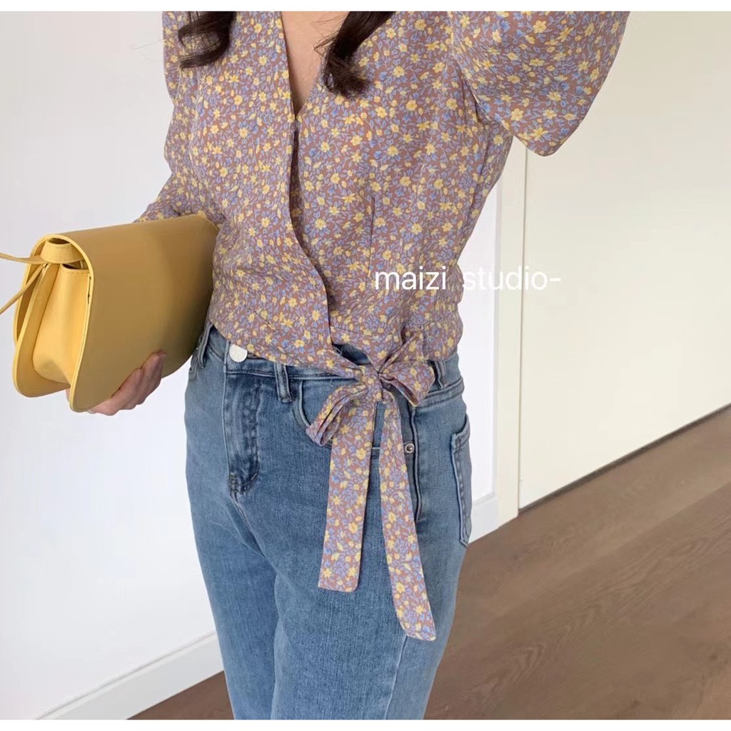 Áo Hoa Nhí Vạt Chéo Buộc Nơ Xinh Xắn! Ulzzang style Hàng Quảng Châu