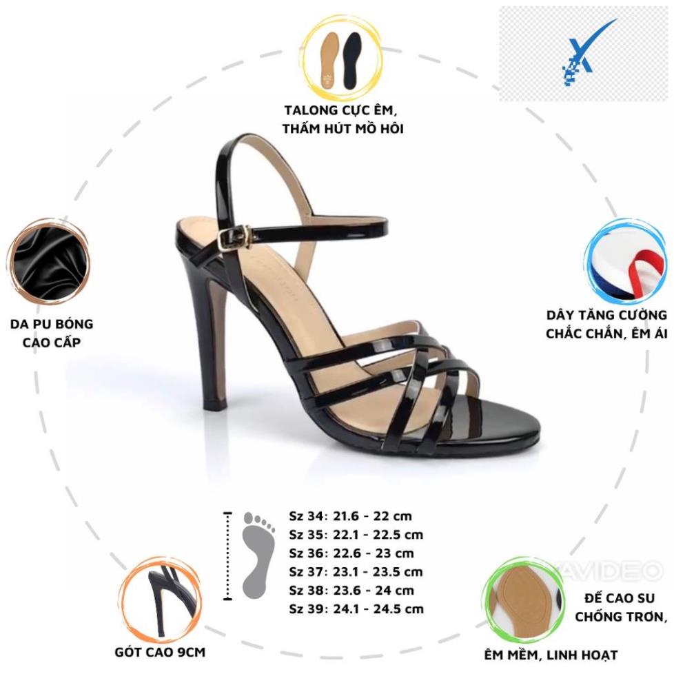 🖐️ Giày sandal cao gót đan dây quai mảnh gót nhọn 9p da bóng HADU G929 🖐️