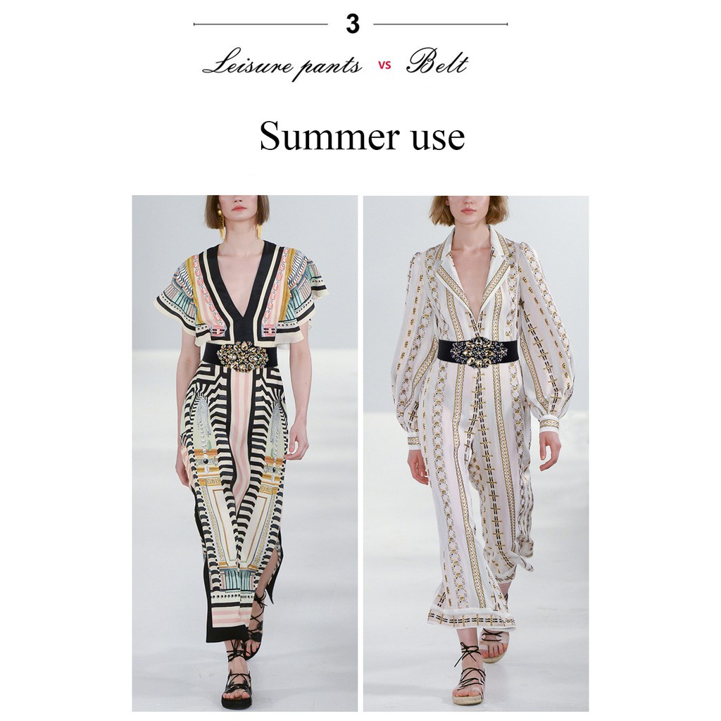 Thắt lưng bản rộng co giãn đính đá nhiều màu sang trọng cho nữ