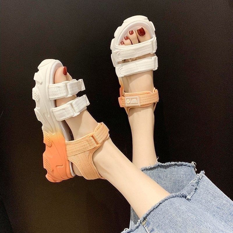 Giày Sandal Đế Dày Quai Dán Thời Trang Mùa Hè Hàng Mới Dành Cho Bạn Nữ Mang Đi Biển