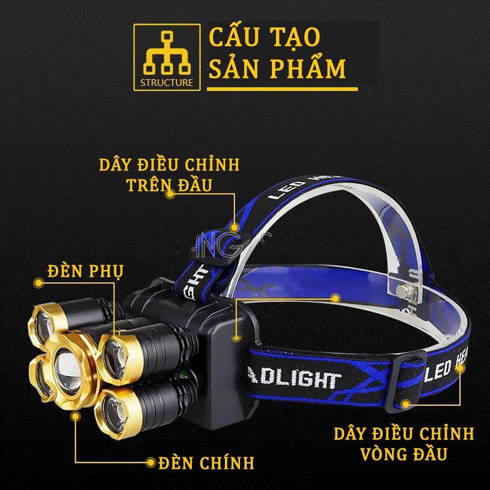 Đèn pin đội đầu 5 bóng led siêu sáng