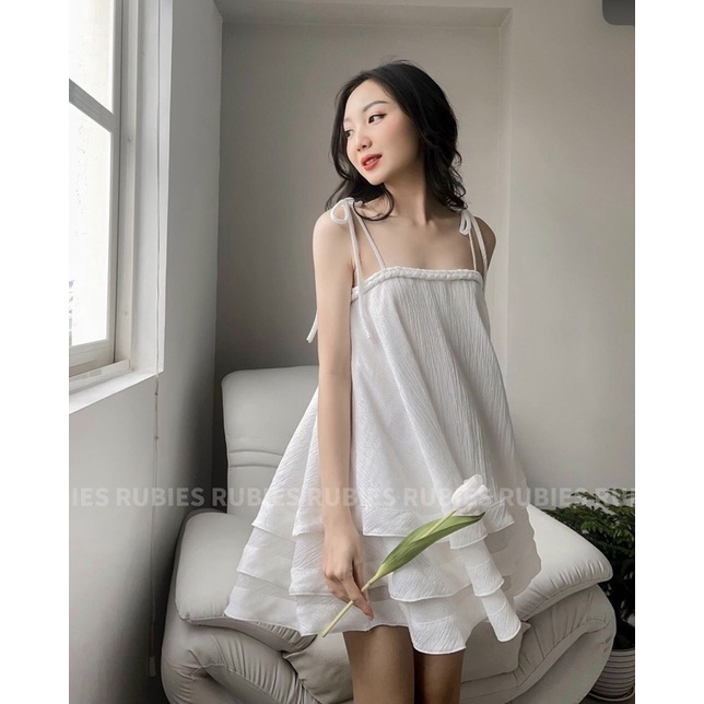 Đầm xoè babydoll 2 dây thắt nơ cao cấp