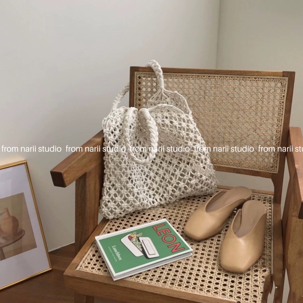 Túi cói đi biển vintage NARII túi cói du lịch nữ Hàn Quốc giỏ lưới