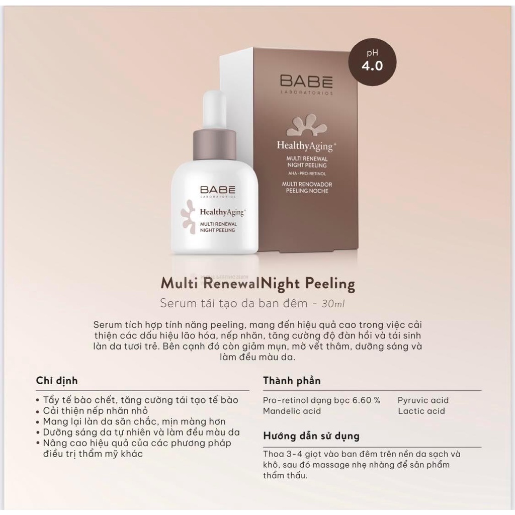 Tinh Chất Tái Tạo Da Ban Đêm BaBe HealthyAging - Multi RenewalNight Peeling
