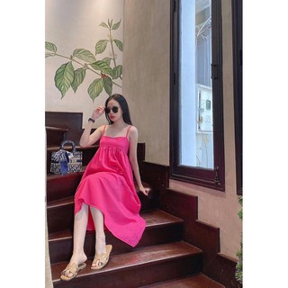Đầm maxi hồng 2 dây cực hot đi biển du lịch cực xinh