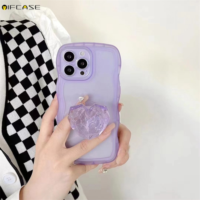 Ốp Điện Thoại Dẻo Trong Suốt Họa Tiết Trái Tim Kèm Giá Đỡ Cho iPhone 13 12 Pro Max