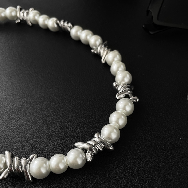 Vòng cổ Đính Hạt Ngọc Trai Phong Cách Hip Hop Cho Nam