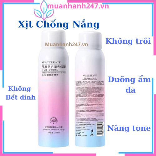 Xịt chống nắng trắng da Maycreat 150ml lên tone cho da mặt body dạng nước phun sương hàng nội địa Trung