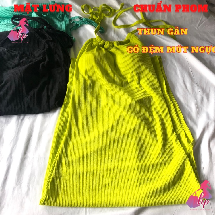 Váy đầm yếm nữ hở lưng  xẻ tà đùi cột dây màu đen có đệm mútngực thun gân sexy phong cách sang chảnh dự tiệc alohashop91