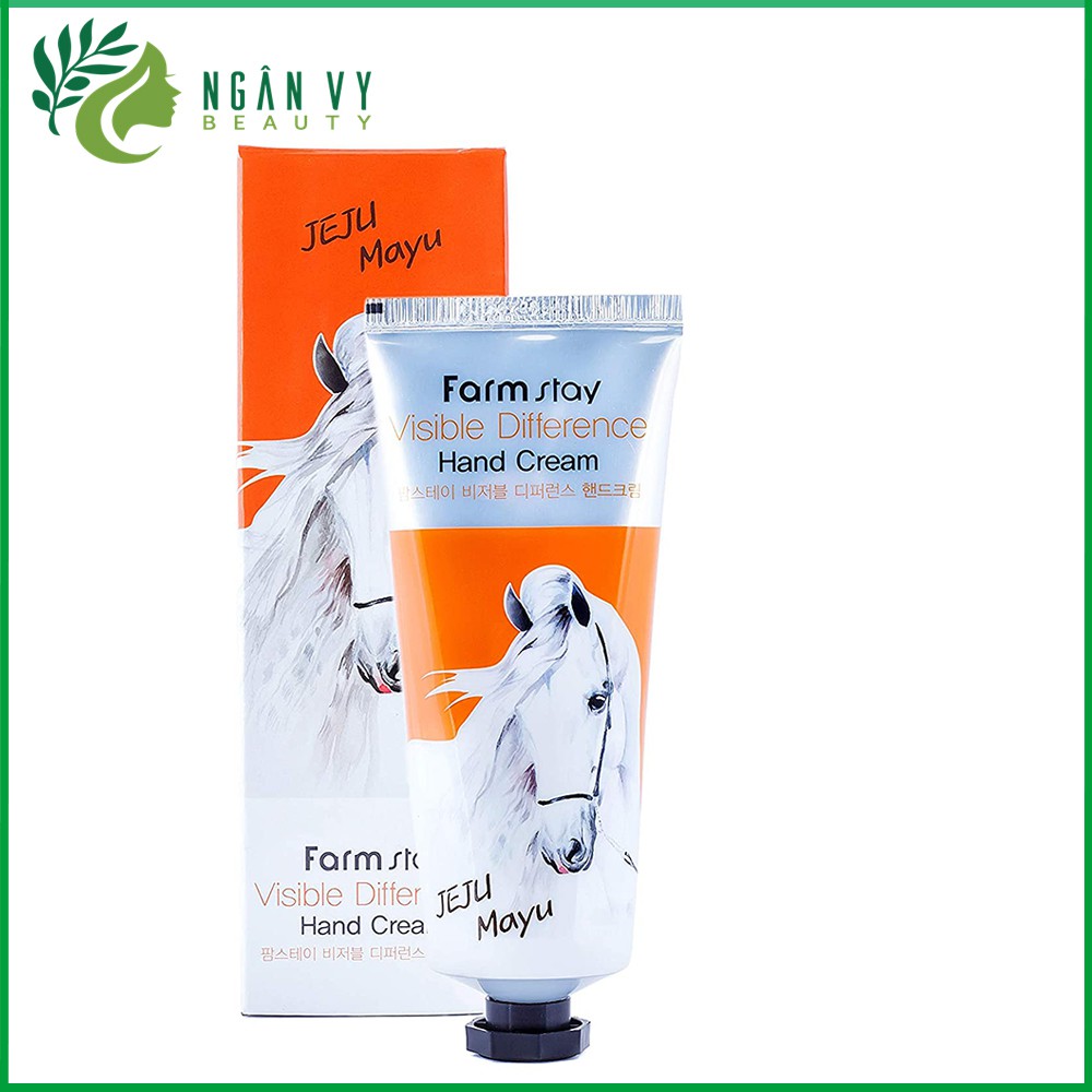 Kem dưỡng ẩm và làm mềm da tay chiết xuất mỡ ngựa Farmstay Visible Difference Hand Cream Jeju Maya 100g