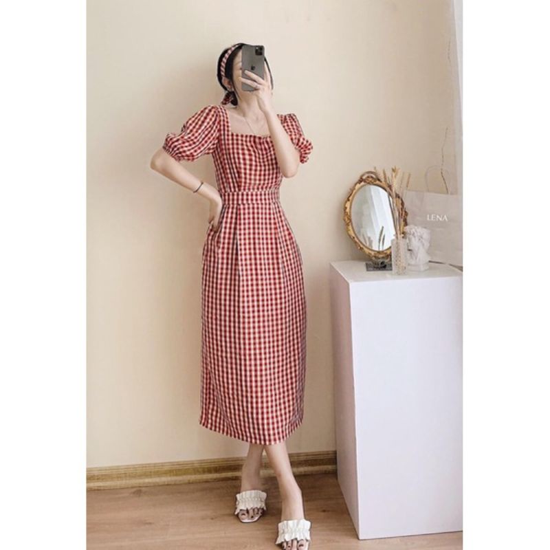 ĐẦM CA RÔ MIDI DÁNG DÀI SUÔNG XINH XINH ĐẸP CR99