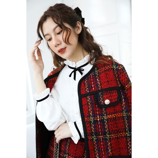 Set Dạ Tweed Kẻ Ô Đỏ Phong Cách Tiểu Thư Sang Chảnh | BigBuy360 - bigbuy360.vn