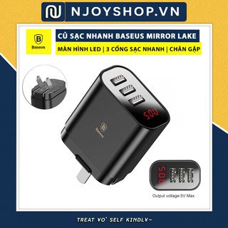 ⋐ Njoy ⋑ [BH 6 THÁNG] CỦ SẠC NHANH 3 CỔNG USB MÀN HÌNH LED CHÍNH HÃNG BASEUS MIRROR LAKE IPHONE SAMSUNG XIAOMI HUAWEI