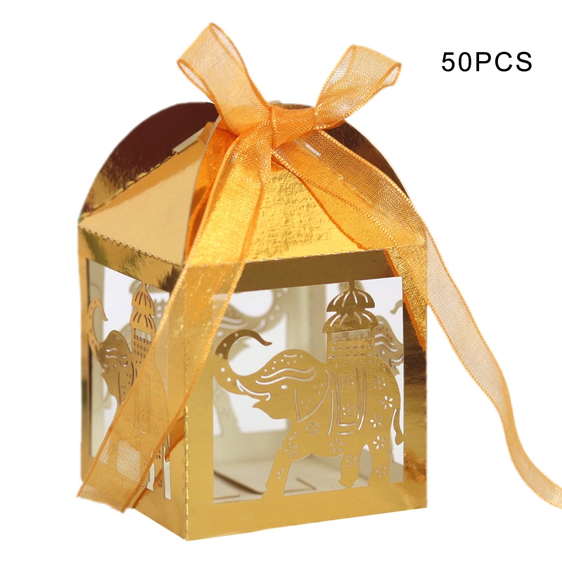 Set 50 Hộp Đựng Kẹo Hình Voi Có Ruy Băng Cho Tiệc Cưới