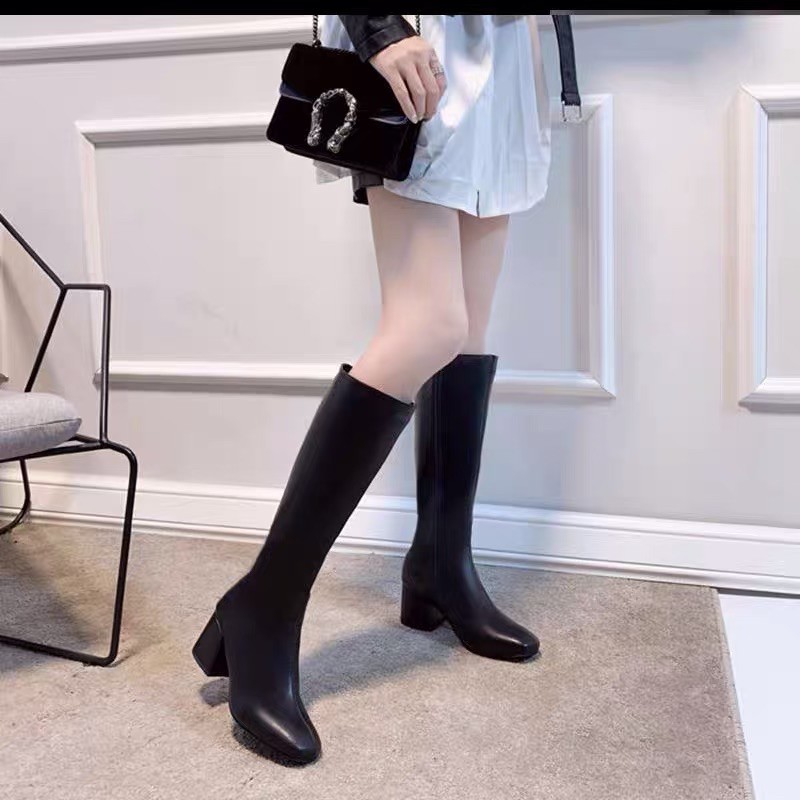 (Ảnh thật) CÓ SẴN Bốt đùi da lì gót cao 6cm