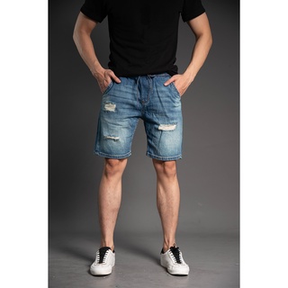 Quần short jean nam cạp chun rách H90 chất bò co giãn J017