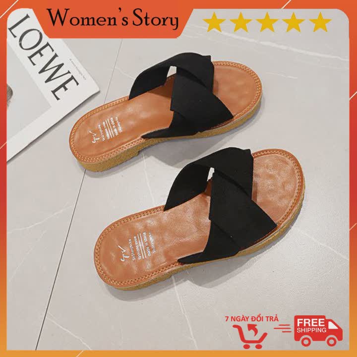 Dép nữ thời trang đi biển đẹp Tặng kèm Mask dưỡng da kiểu dáng sandal dây vải đế bệt cao cấp-Sandal đế bằng