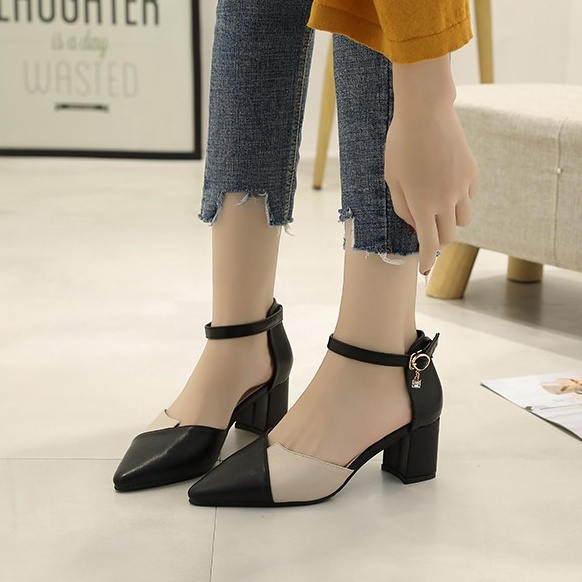 Giày Cao Gót Phối Màu Dáng Hàn 5cm TTC15