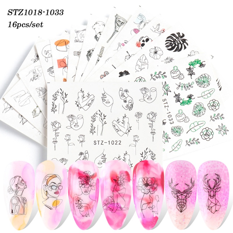 Set 16 Miếng Dán Trang Trí Móng Tay 3D Tự Dính Họa Tiết Trừu Tượng