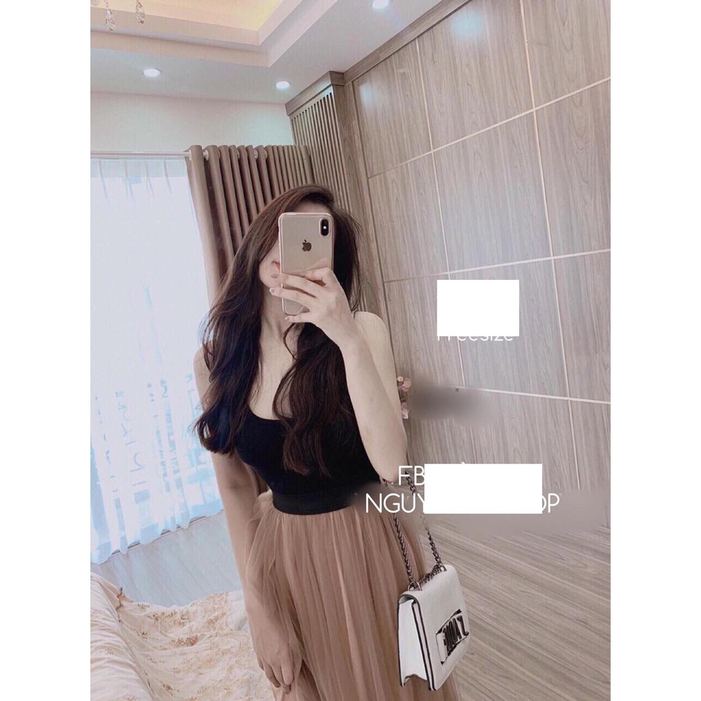 Set áo 2 dây chân váy lưới xinh xắn dễ thương cho bạn gái cute