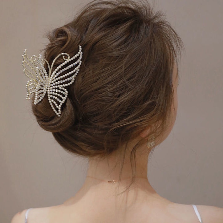 Kẹp Tóc Hình Bướm Đính Ngọc Trai Phong Cách Mới 2022 Cho Nữ