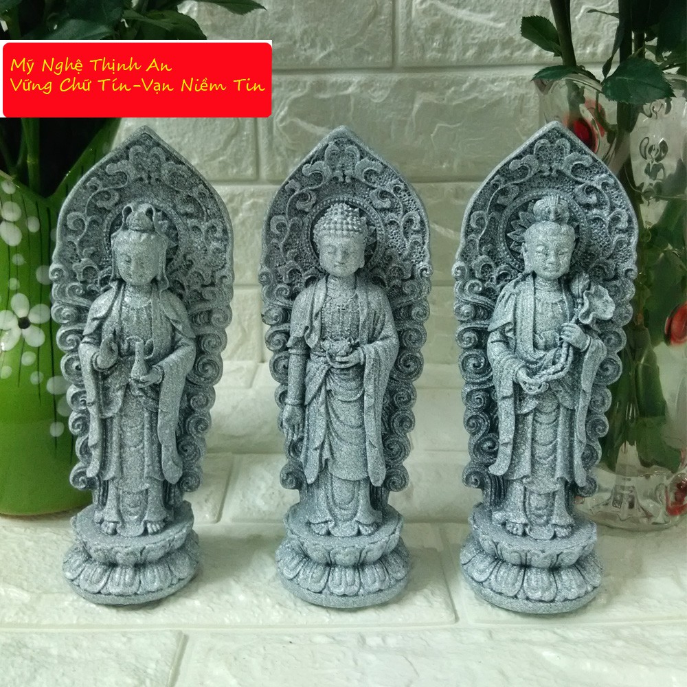 Bộ tượng Tam thế Phật đá non nước cao 18cm