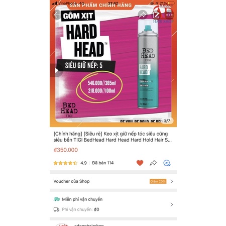 [Chính hãng] [Siêu rẻ] Keo xịt giữ nếp tóc siêu cứng siêu bền TIGI BedHead Hard Head Hard Hold Hair Spray 385ml