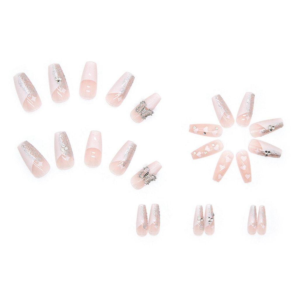 OKDEALS 24pcs/Box Press On Nails Red Heart Coffin False Nails Detachable Nail Tips Wearable Artificial Manicure Tool French Ballerina Full Cover Fake Nails