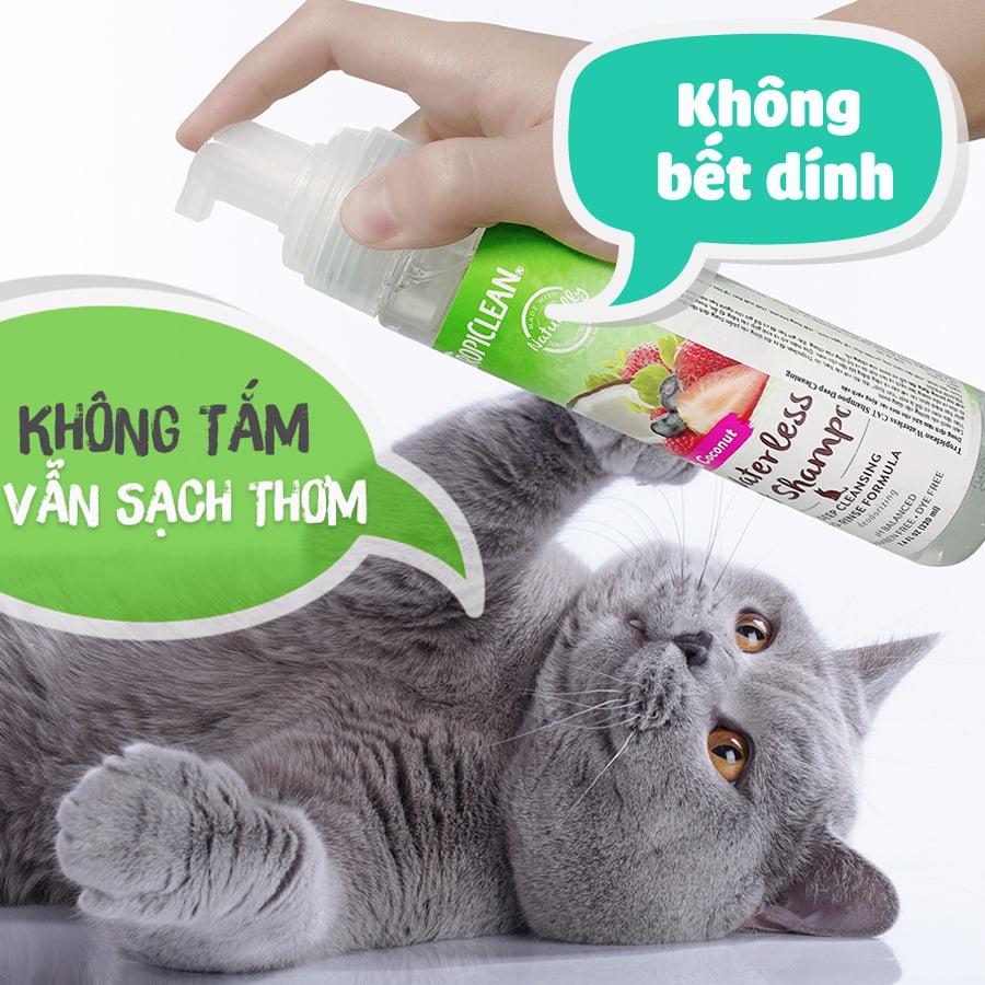 SỮA TẮM KHÔ TROPICLEAN HƯƠNG DỪA - AN TOÀN, MỀM MƯỢT CHO BOSS