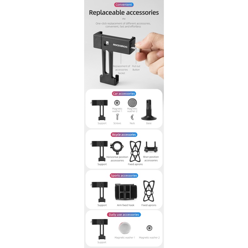Rockbros Giá Đỡ Điện Thoại Gắn Xe Đạp / Xe Máy / Ô Tô Đa Năng Tiện Dụng