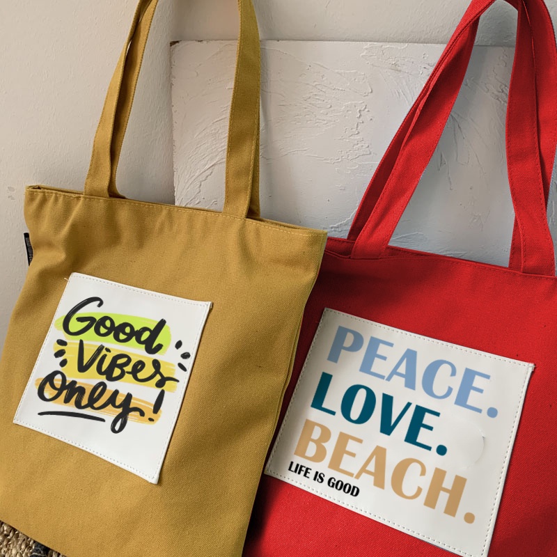 Túi Tote vải đen túi nhỏ thời trang phía trước họa tiết chữ đeo vai phong cách Ulzzang