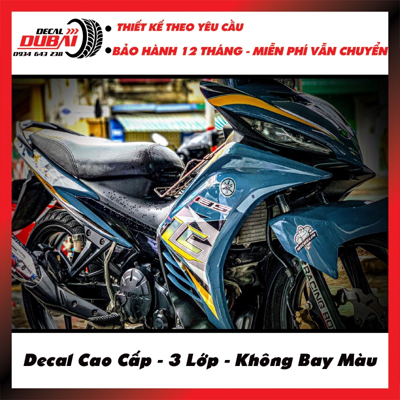 Tem Trùm Exciter 135 Xanh Xi Măng Mẫu Mới - Thiết kế và chỉnh sửa tuỳ ý - Decal Dubai