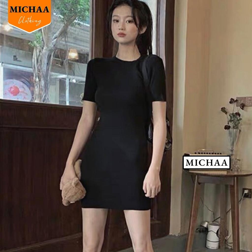 Đầm Váy Body CỔ TRÒN Basic Nữ Thun Gân Kiểu Đẹp Ôm Gợi Cảm - MICHAA