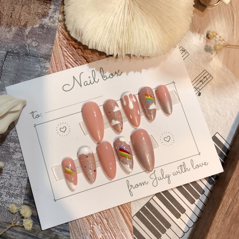 Móng Giả Dài Kem Hồng Nail Box Thiết Kế julynails.vn