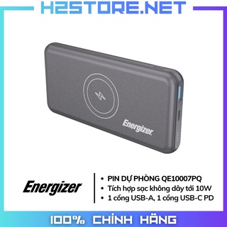 Sạc dự phòng Energizer QE10007PQ, 10000mAh /3.7V Li-Polymer, tích hợp sạc không dây - Hàng chính hãng
