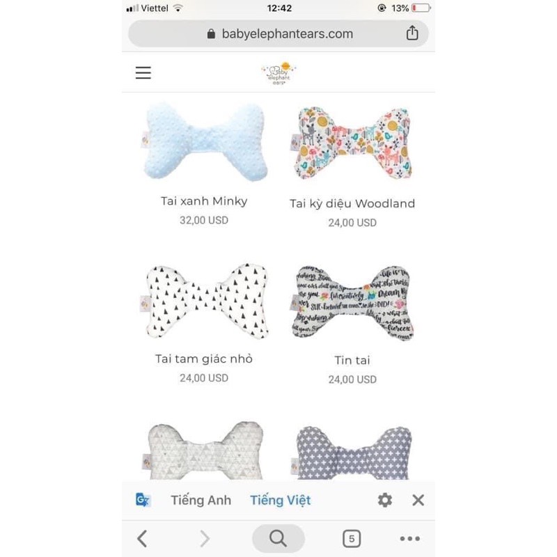 Gối tai voi cao cấp cố định đầu cho bé