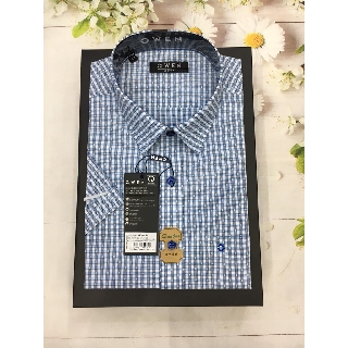 Áo sơ mi nam cộc tay Owen kẻ caro navy trắng mới nhất 2020 BA20614