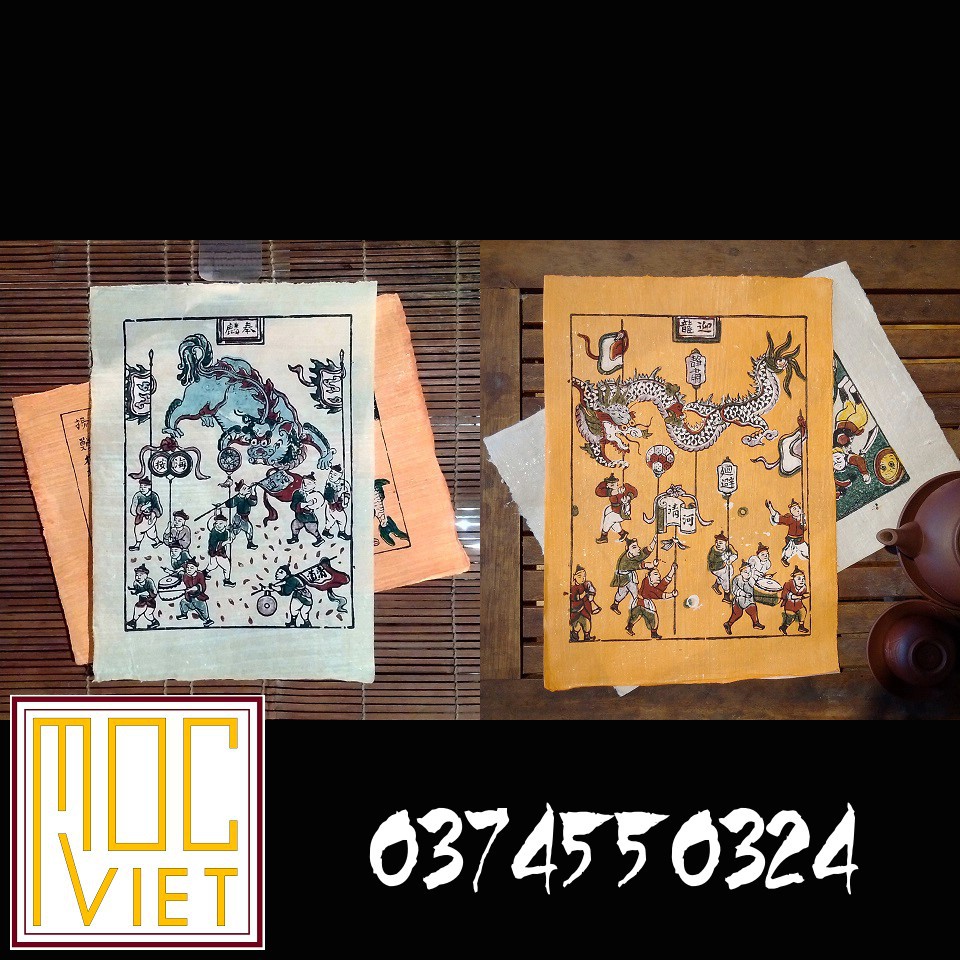 Cặp Tranh ĐÔng Hồ - Múa Lân - Rước Rồng