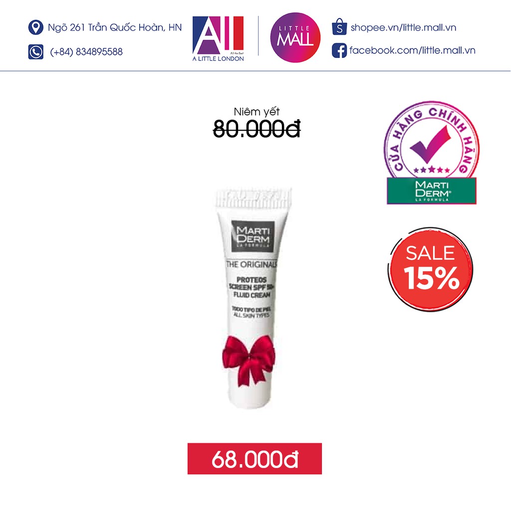Kem chống nắng phổ rộng MartiDerm The Originals Proteos Screen SPF50+ Fluid Cream 2ml