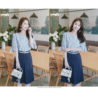 *Áo nữ đẹp - ❣️FREESHIP❣️Áo họa tiết kẻ sọc tay xẻ thắt nơ