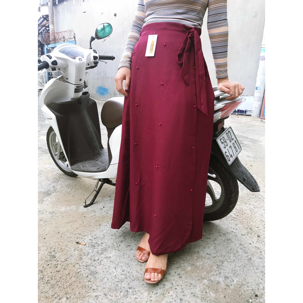 Váy chống nắng thời trang - vải dày dặn, mềm mại - Đỏ đô đính hột Jin Shop | BigBuy360 - bigbuy360.vn