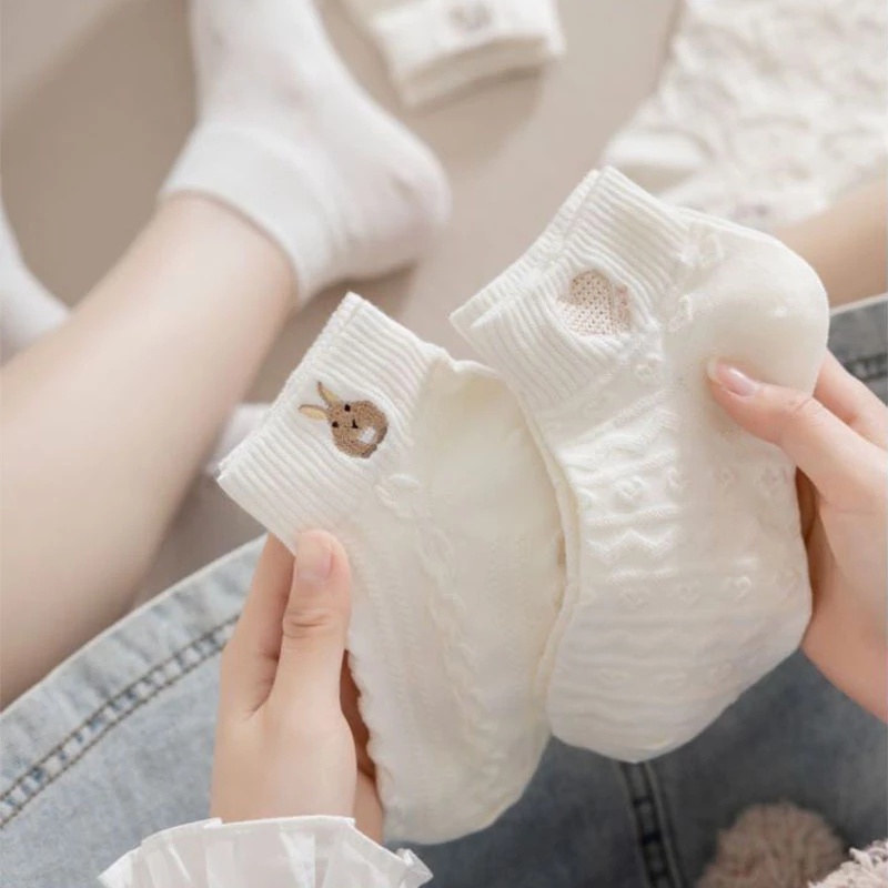 Vớ Cổ Thấp Thoáng Khí In Hình Gấu Hoạt Hình Dễ Thương Cho Nữ